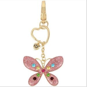 BETSEY JOHNSON Jeweled Butterfly Key Ring Fob Clip Purse Charm NIB